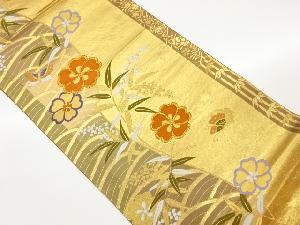 波に草花・蝶模様織出し袋帯